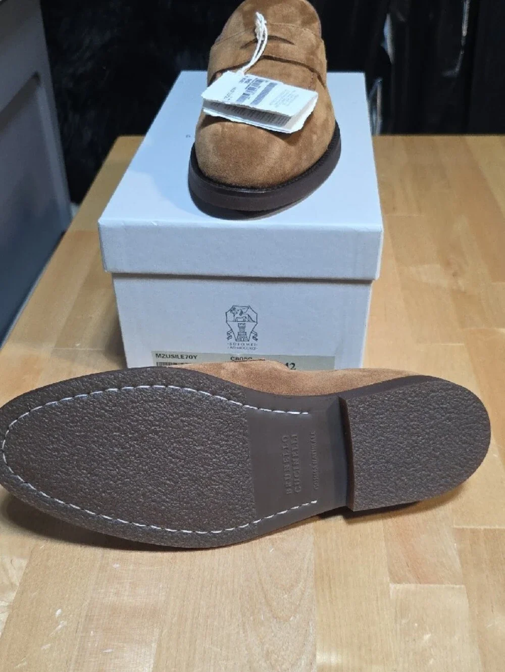 Brunello Cucinelli Tan Suede Penny Loafers
